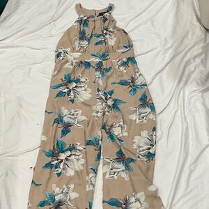 Elegant Floral Halter Jumpsuit in Beige and Teal